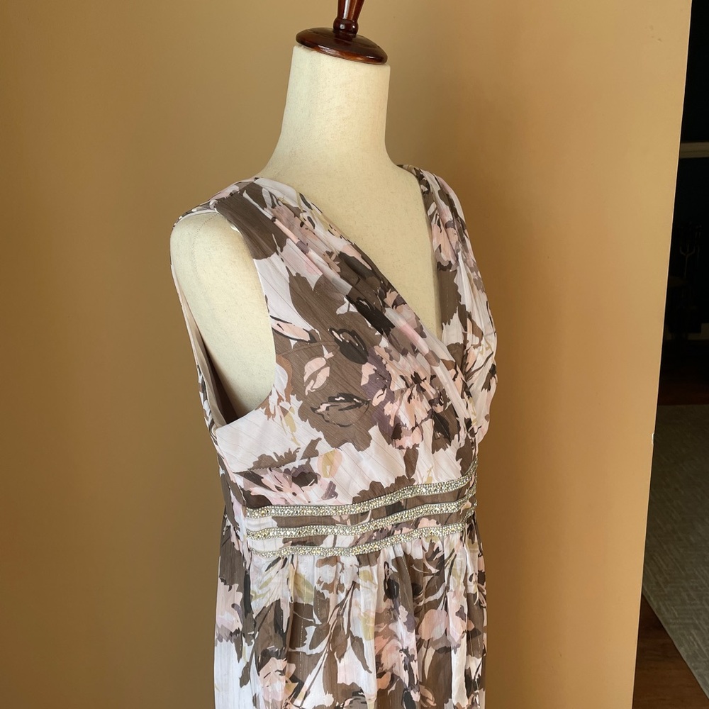 R&M Richards Floral Sleeveless Gown Dress Size 12P Petite Bejeweled Empire Waist - Picture 6 of 10